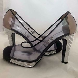 CHANEL CLEAR LUCITE & PATENT LEATHER PLATFORM HEEL